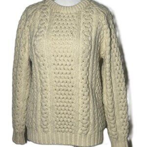 EWECARE 100% Irish Wool Beige Knit Pullover Sweater Made in Ireland sz Medium